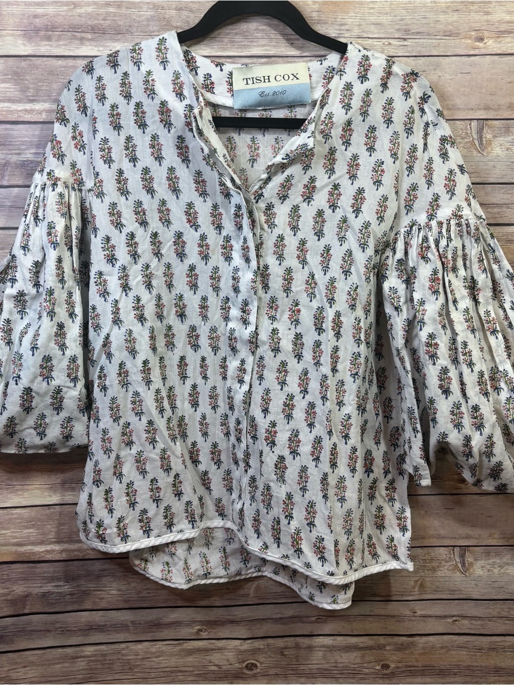 Tish Cox Kloe Size Small White Floral Popover Blouse Top Puff Sleeve